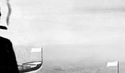 Dessin montrant des busness men de dos avec des portes containers dans le fond