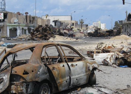 Libya,  Misrata.Tripoli street after heavy fighting has taken place. 