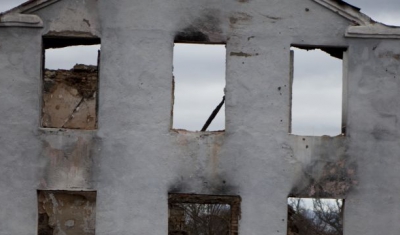 South Ossetia, Avnev, a village with a predominantly Georgian population about 7 km from Tskhinvali. A building destroyed in 2008.