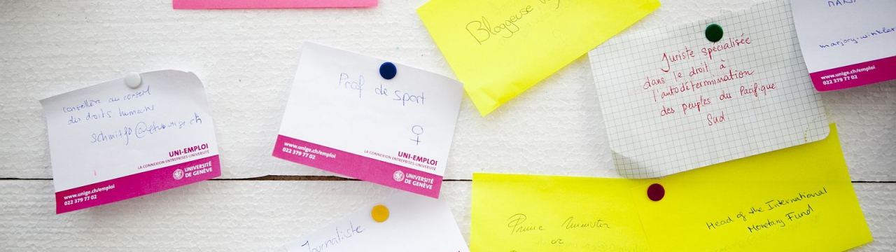 Post-it on a wall with job titles