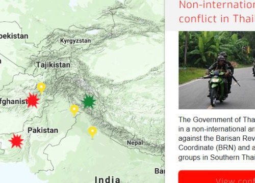 Map of the RULAC online portal with the pop-up window of the non-international armed conflict in Thailand