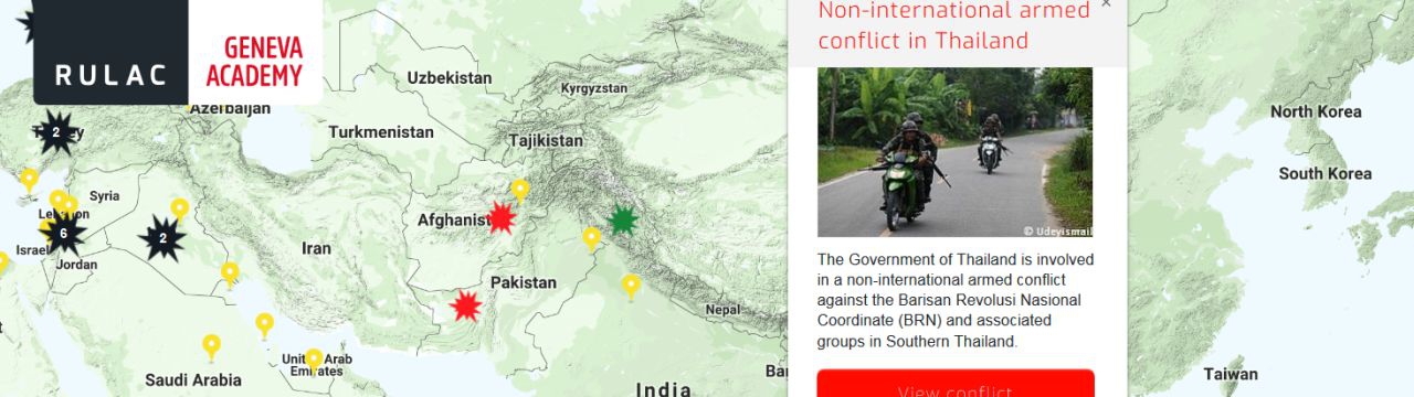 Map of the RULAC online portal with the pop-up window of the non-international armed conflict in Thailand