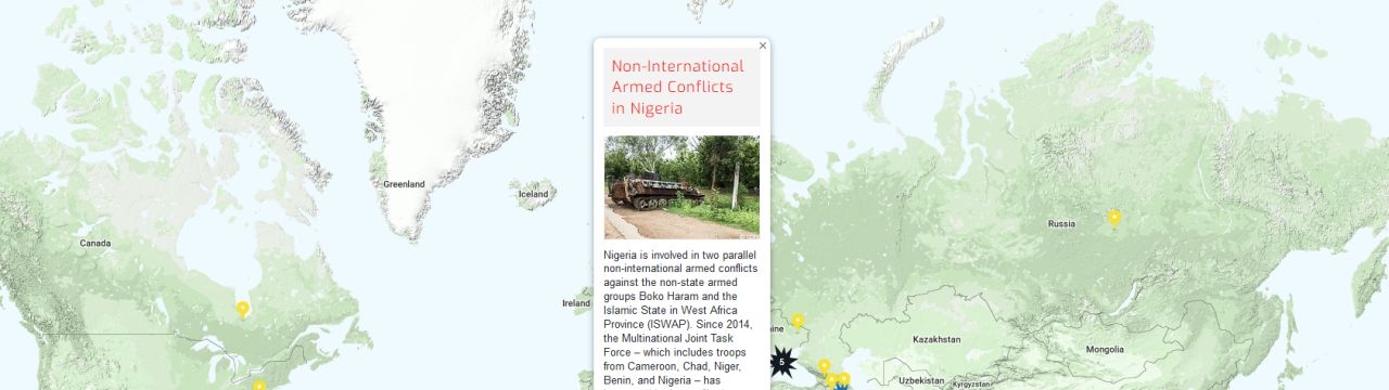 Map of the RULAC online portal with the pop-up window showing the NIACs in Nigeria.