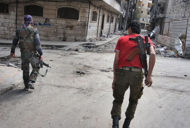 Syria, leppo, Sheikh Massoud neighbourhood, near the frontline. Fighters of the Free Syrian Army. 