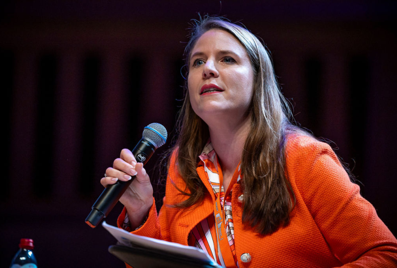 Professor Gloria Gaggiolin at the Panel panel ‘(Dis)respecting International Humanitarian Law in today’s armed conflicts: monitoring and reporting’ at the 2024 European Humanitarian Forum