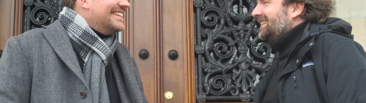 Frank Haldemann and Thomas Unger in front of the Geneva Academy's headquarters.