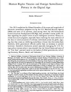 Cover of the book Human Rights Treaties and Foreign Surveillance: Privacy in the Digital Age