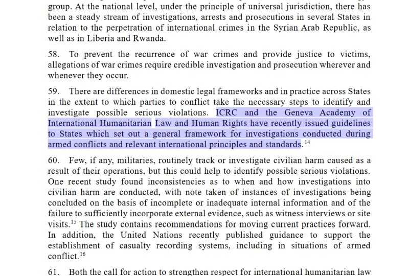 Page of the UNSG report that mentions the Guidelines